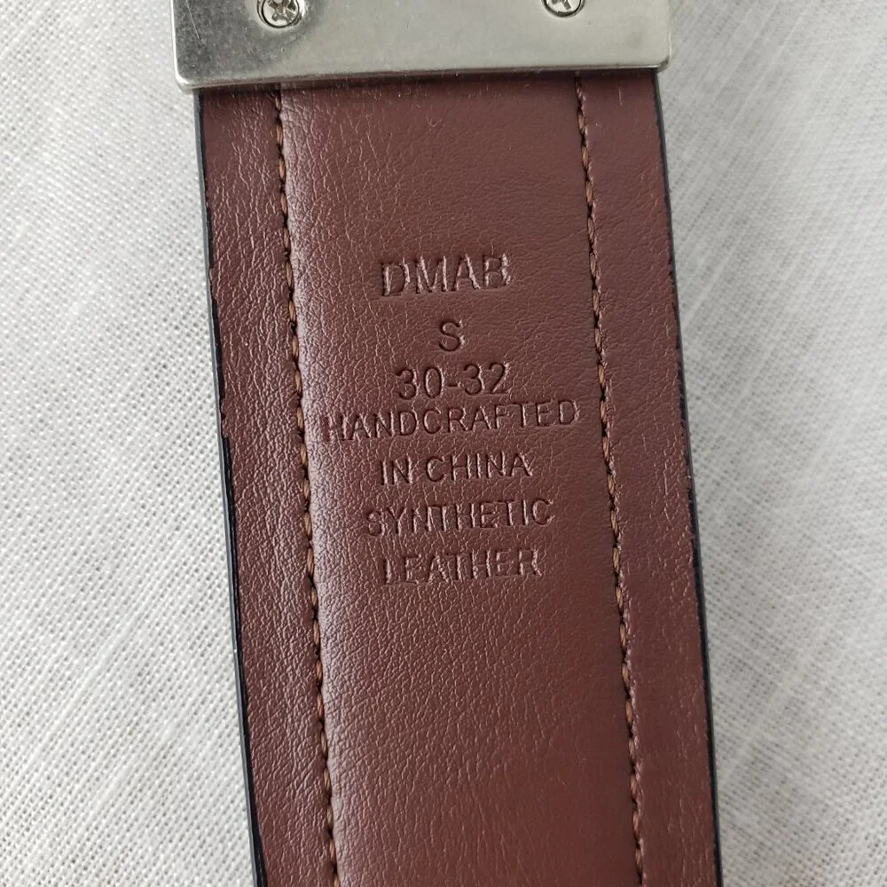 Tommy Hilfiger Reversible Belt Black Brown Brushed Nickel Synthetic Mens 30-32